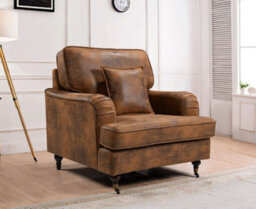 1 Seater Sofa Chair In Faux Leather Suede Brown With Plain Cushions - thumbnail 1
