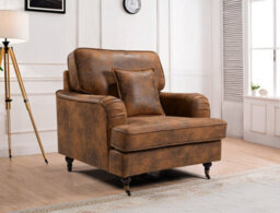 1 Seater Sofa Chair In Faux Leather Suede Brown With Plain Cushions - thumbnail 2