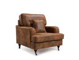 1 Seater Sofa Chair In Faux Leather Suede Brown With Plain Cushions - thumbnail 3