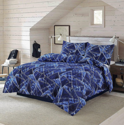 Homes & Linen Jaxon Geometric Triangles Reversible Easy Care Printed Duvet Cover Bedding Set