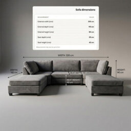 Loft Home Lennox Charcoal Grey U-Shape Corner Sofa - thumbnail 4