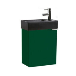 Homestylestore 400mm Dark Green Wall Hung Bathroom Vanity Unit Black Basin And Chrome Finger Pull Handle - thumbnail 1