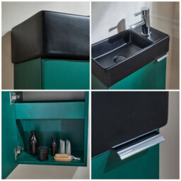 Homestylestore 400mm Dark Green Wall Hung Bathroom Vanity Unit Black Basin And Chrome Finger Pull Handle - thumbnail 2