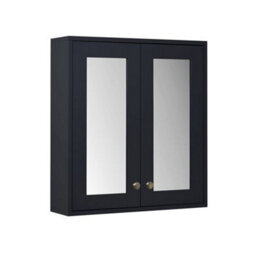Homestylestore 600 X 650mm Black Grey Wall Mounted Mirrored Door Bathroom Cabinet And Aged Gold Round Handles - thumbnail 1