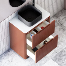 Royal Bathrooms Avenza 600mm Terracotta Clay Floor Standing Countertop Bathroom Vanity Unit 2 Drawer With Art Square Basin - thumbnail 5