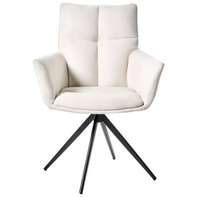 Wyld And Coco Modern Swivel Dining Chair - Off-White Polyester Upholstery, Black Iron Legs - image 1