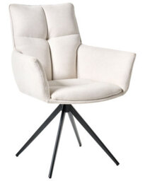 Wyld And Coco Modern Swivel Dining Chair - Off-White Polyester Upholstery, Black Iron Legs - thumbnail 3