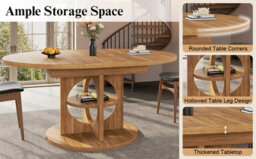 Abrihome Dark Brown Round To Oval Extendable Dining Table, Seats 8, 110-150Cm - thumbnail 2