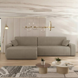 Piano L Maxi Ribbed Corduroy Corner Sofa Bed Universal Lr Poso Cord Fabric With Storage Sleeping Function Beige