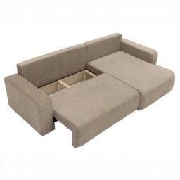 Piano L Maxi Ribbed Corduroy Corner Sofa Bed Universal Lr Poso Cord Fabric With Storage Sleeping Function Beige - thumbnail 5