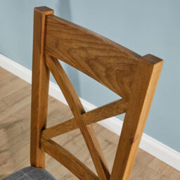 Home Source Holcombe Pair Of Assembled High Cross Backed Dining Chairs Grey Checked Seat Solid Oak Legs - thumbnail 4