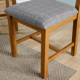 Home Source Holcombe Pair Of Assembled High Cross Backed Dining Chairs Grey Checked Seat Solid Oak Legs - thumbnail 6