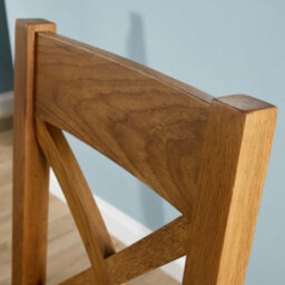 Home Source Holcombe Pair Of Assembled High Cross Backed Dining Chairs Grey Checked Seat Solid Oak Legs - thumbnail 5