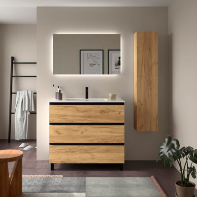 Cygnus bath Bequia Metal 3C Vanity Unit 100Cm Oak Basin Ceramic - image 1