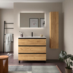 Cygnus bath Bequia Metal 3C Vanity Unit 100Cm Oak Basin Ceramic - thumbnail 1