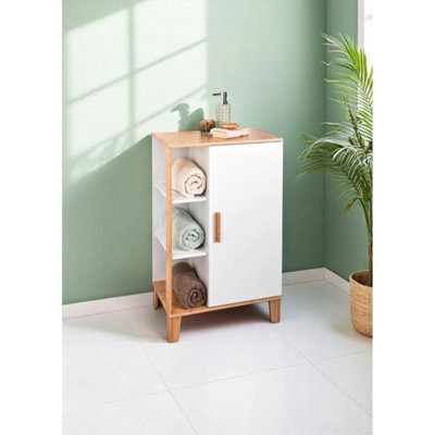 White Bamboo Bathroom Cabinet Shelves Freestanding Storage Unit - image 1