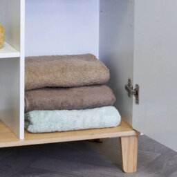 White Bamboo Bathroom Cabinet Shelves Freestanding Storage Unit - thumbnail 3
