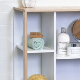 White Bamboo Bathroom Cabinet Shelves Freestanding Storage Unit - thumbnail 4