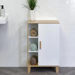 White Bamboo Bathroom Cabinet Shelves Freestanding Storage Unit - thumbnail 7