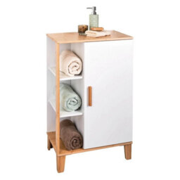 White Bamboo Bathroom Cabinet Shelves Freestanding Storage Unit - thumbnail 2
