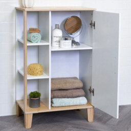White Bamboo Bathroom Cabinet Shelves Freestanding Storage Unit - thumbnail 5