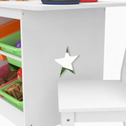 Xample Kids Wooden Table And 2 Chairs Set Children Activity Desk With Storage Basket, Ergonomic Backrest,  Mdf & Pine Legs For Playroom - thumbnail 5
