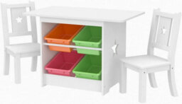 Xample Kids Wooden Table And 2 Chairs Set Children Activity Desk With Storage Basket, Ergonomic Backrest,  Mdf & Pine Legs For Playroom - thumbnail 3