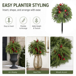 "Amorly 2 Pack 22"" Christmas Urn Fillers With Red Ornaments Norfolk Pine Greenery, Uv-Resistant Pointed Stakes For Porch Planters" - thumbnail 3