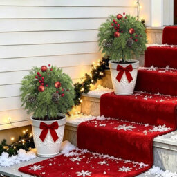 "Amorly 2 Pack 22"" Christmas Urn Fillers With Red Ornaments Norfolk Pine Greenery, Uv-Resistant Pointed Stakes For Porch Planters" - thumbnail 7