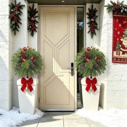 "Amorly 2 Pack 22"" Christmas Urn Fillers With Red Ornaments Norfolk Pine Greenery, Uv-Resistant Pointed Stakes For Porch Planters" - thumbnail 4