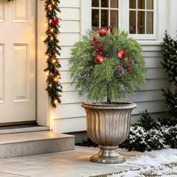 "Amorly 2 Pack 22"" Christmas Urn Fillers With Red Ornaments Norfolk Pine Greenery, Uv-Resistant Pointed Stakes For Porch Planters" - thumbnail 6