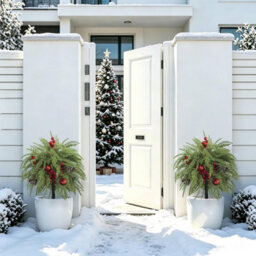 "Amorly 2 Pack 22"" Christmas Urn Fillers With Red Ornaments Norfolk Pine Greenery, Uv-Resistant Pointed Stakes For Porch Planters" - thumbnail 5