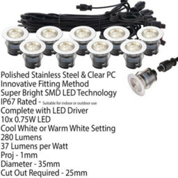 Ip67 Decking Plinth Light Kit 10X 35mm Colour Changing White Lamps Outdoor Rated - thumbnail 2