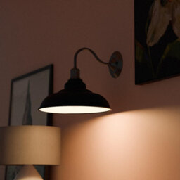 Industrial Black Gooseneck Wall Light Vintage Barn-Style Indoor Sconce With 32Cm Dome Shade, Metal Construction E27 Base - thumbnail 4