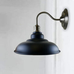 Industrial Black Gooseneck Wall Light Vintage Barn-Style Indoor Sconce With 32Cm Dome Shade, Metal Construction E27 Base - thumbnail 1