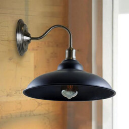 Industrial Black Gooseneck Wall Light Vintage Barn-Style Indoor Sconce With 32Cm Dome Shade, Metal Construction E27 Base - thumbnail 2