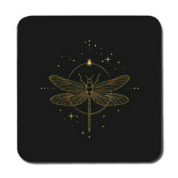 Benjamin Tate Design Gold Foil Dragonfly Placemat And Coaster Set Black With Wood Base Limited Edition Artisanal Luxury - thumbnail 3