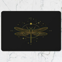 Benjamin Tate Design Gold Foil Dragonfly Placemat And Coaster Set Black With Wood Base Limited Edition Artisanal Luxury - thumbnail 2
