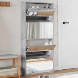 Vidaxl Shoe Cabinet With Mirror 4-Layer Concrete Grey 63X17X134 Cm