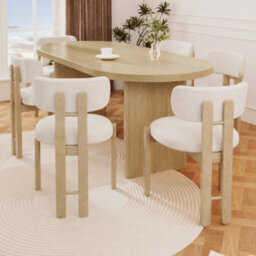 Bouclé Dining Chairs With Solid Wood Legs, Natural Colour, Set Of 6 - thumbnail 4