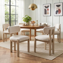 Bouclé Dining Chairs With Solid Wood Legs, Natural Colour, Set Of 6 - thumbnail 3