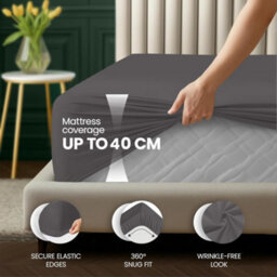 Aspire Homeware Charcoal Fitted Sheet 40 Cm Extra Deep Pocket Hypoallergenic Bed Sheet Microfiber (L)190Cm X (W)90Cm, Single - thumbnail 2