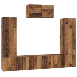 Berkfield Tv Cabinet Set Wall-Mounted 7 Pcs Old Wood Engineered Wood - thumbnail 2
