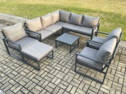 Fimous 9 Seater Outdoor Aluminium Garden Furniture Set Corner Lounge Sofa Set With Square Coffee Table Chair - thumbnail 1