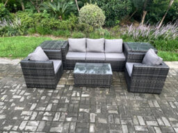 Fimous Rattan Garden Furniture Set With 3 Seater Sofa Coffee Table 2 Side Tables Indoor Outdoor Patio Lounge Sofa Set - thumbnail 1