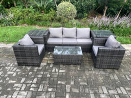 Fimous Rattan Garden Furniture Set With 3 Seater Sofa Coffee Table 2 Side Tables Indoor Outdoor Patio Lounge Sofa Set - thumbnail 2