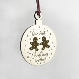 Red Ocean Our First Christmas Together Wooden Hanging Bauble For Christmas Tree Couple Gift - thumbnail 4