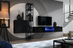 Arte Switch Metal Vi Black Gloss Entertainment Unit 270Cm - Dramatic Wood & Metal Media Wall - thumbnail 2