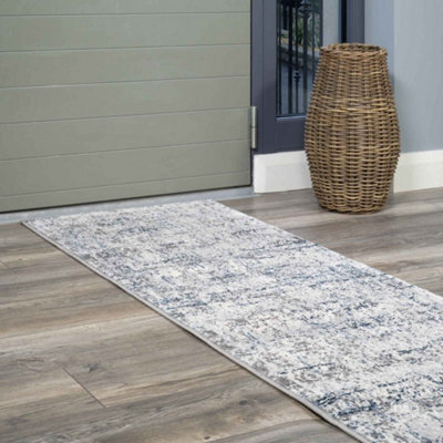 Loomed Silver Blue Tweed Floral Embossed Living Runner Rug 70X240Cm - image 1