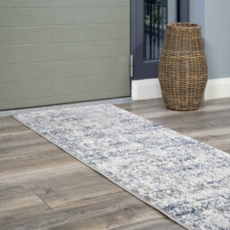Loomed Silver Blue Tweed Floral Embossed Living Runner Rug 70X240Cm - thumbnail 1